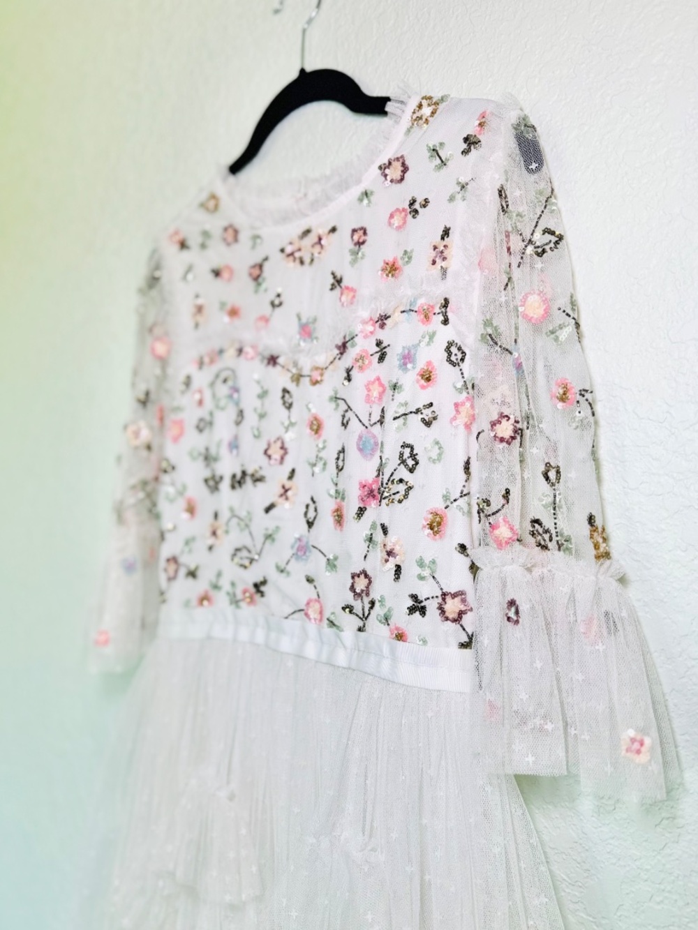 Ivy City Co Paris Dress Small White Floral Beaded Lace Ruffle Bridal Modest - Picture 2 of 10